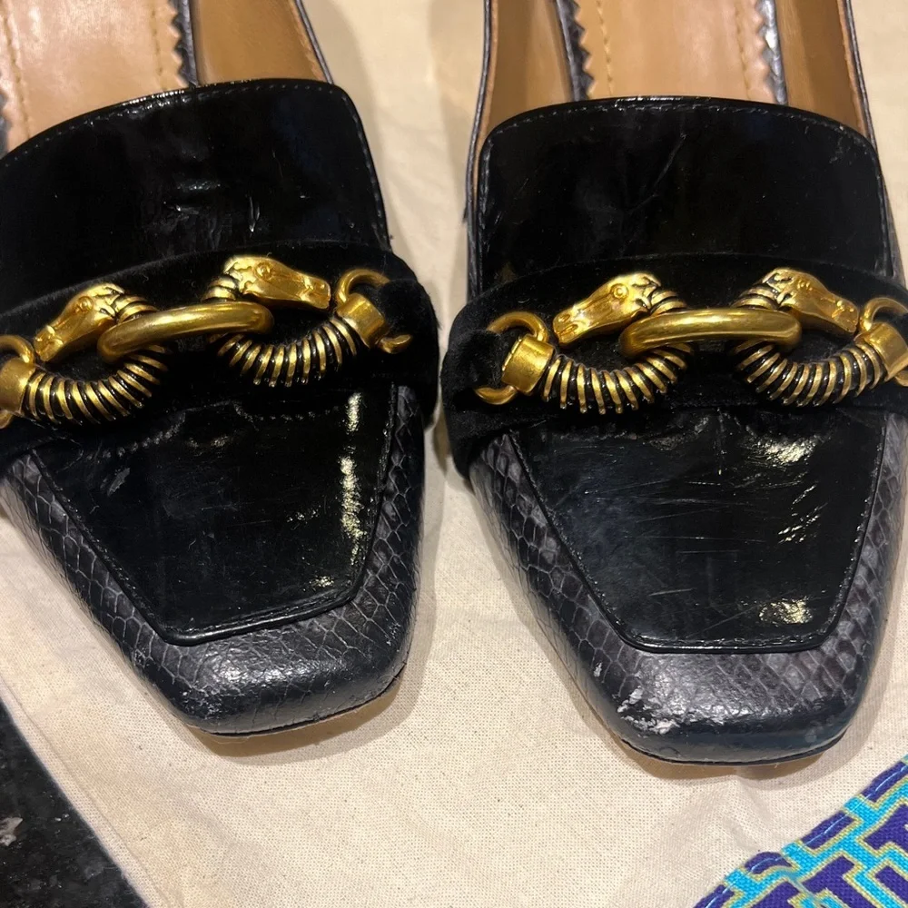 Tory Burch Black Heels with Gold Accent